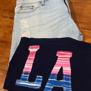 Faded Jeans and Navy Tee Shirt XL/ XXL Lot of 2